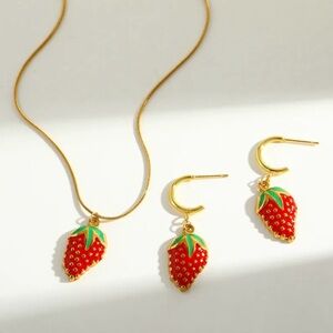 Cute Strawberry Necklace and Earrings Set